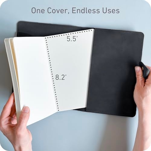 le vent Refillable A5 Genuine Leather Journal Notebook Cover with 2 Inserts, 200+200 Pages Lined + Blank, 5x8 Notebook for Work, Drawing, Sketchbook, Vintage Journal For Men and Women, Black - Image 5