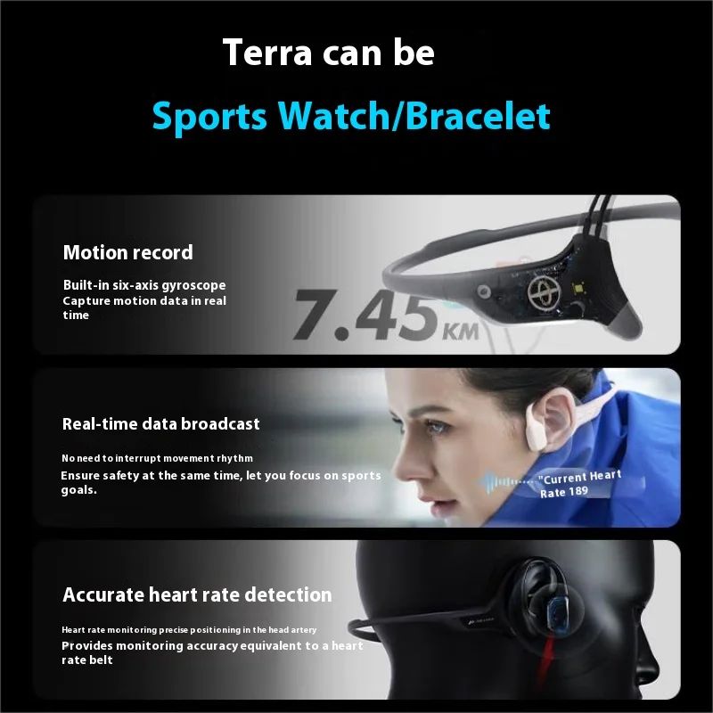 Mojawa Terra Wireless Smart Bone Conduction Sports Swimming Headset, Black - Image 3