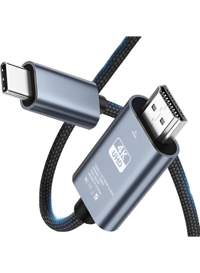 USB C to HDMI 2 Meter Cable [4K@60Hz, Aluminum Shell, Nylon Braided], Thunderbolt 3/4 Compatible with iPhone 15 16 Pro/Max, MacBook Pro/Air 2023, iPad Pro, Surface Book 2, Galaxy S23 and More - Image 1