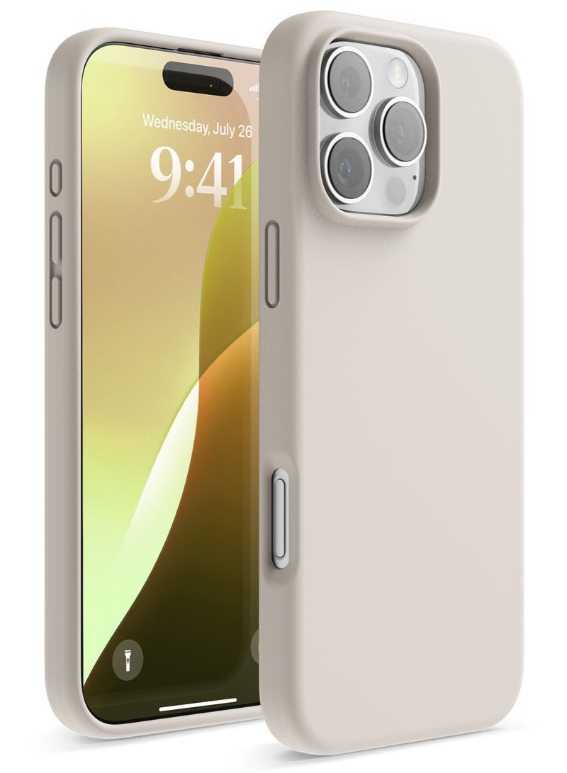 Elago Liquid Silicone for iPhone 16 Pro MAX Case Cover Full Body Protection, Shockproof, Slim, Anti-Scratch Soft Microfiber Lining - Stone - Image 1