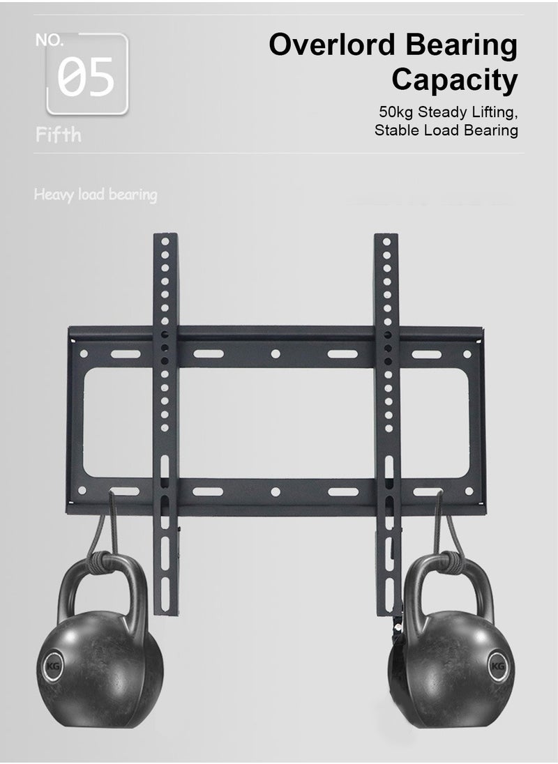 TV Wall Mount Bracket for 26-65 Inch Flat Screen TVs, Fixed Space-Saving Design with 50KG Load Capacity, 23mm from Wall, VESA 200x200-400x400mm