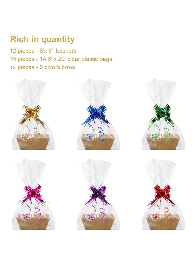 Canlierr 50 Pcs Empty Gift Basket Set 12 Basket for Gifts Empty Kraft Market Tray Cardboard Basket with Handles, 18 Bags, and 20 Multicolor Bows for Wedding Birthday Easter, 8 x 6 x 3 Inches - Image 4