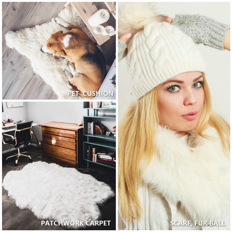 Tatuo 4 Pcs Faux Fur for Craft 10 x 10 Inch Fur Fabric Square Shaggy Fake Fox Patches Fabric Cuts Chair Cover Seat Cushion Pad for DIY(White,4 Pcs) - Image 2