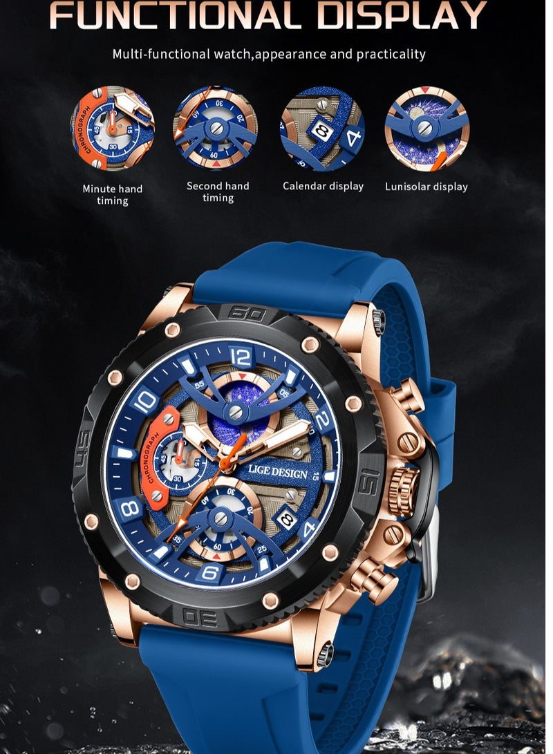 ليجيديزاين مجهز بأزرار متعددة وميزة التقويم والوقت المضيء المائي من نوع الكوارتز للساعي الرجالي المودرن والرياضي - Image 4