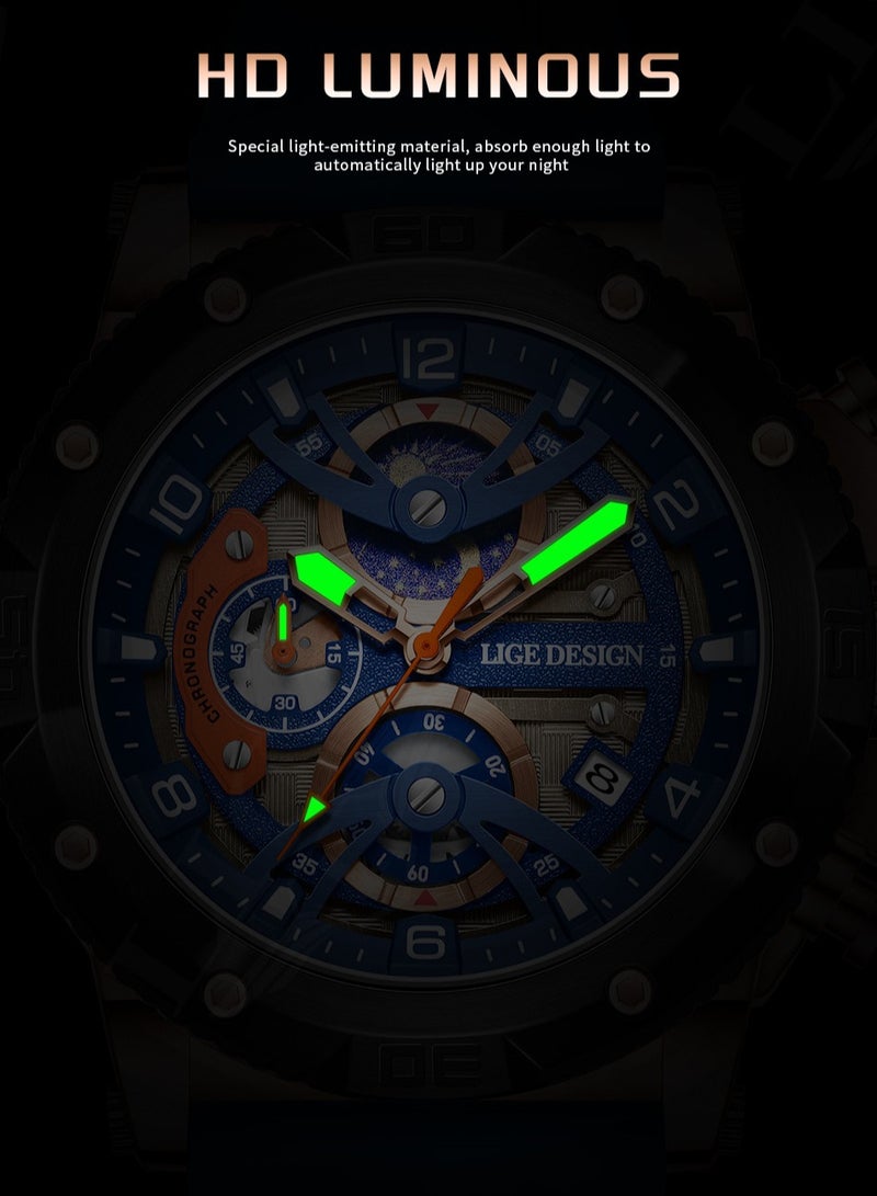 ليجيديزاين مجهز بأزرار متعددة وميزة التقويم والوقت المضيء المائي من نوع الكوارتز للساعي الرجالي المودرن والرياضي - Image 5