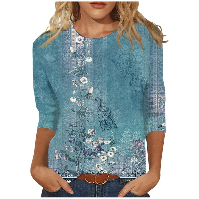 Women'S 3D Printed Crewneck 7-Sleeve T-Shirt - Image 1