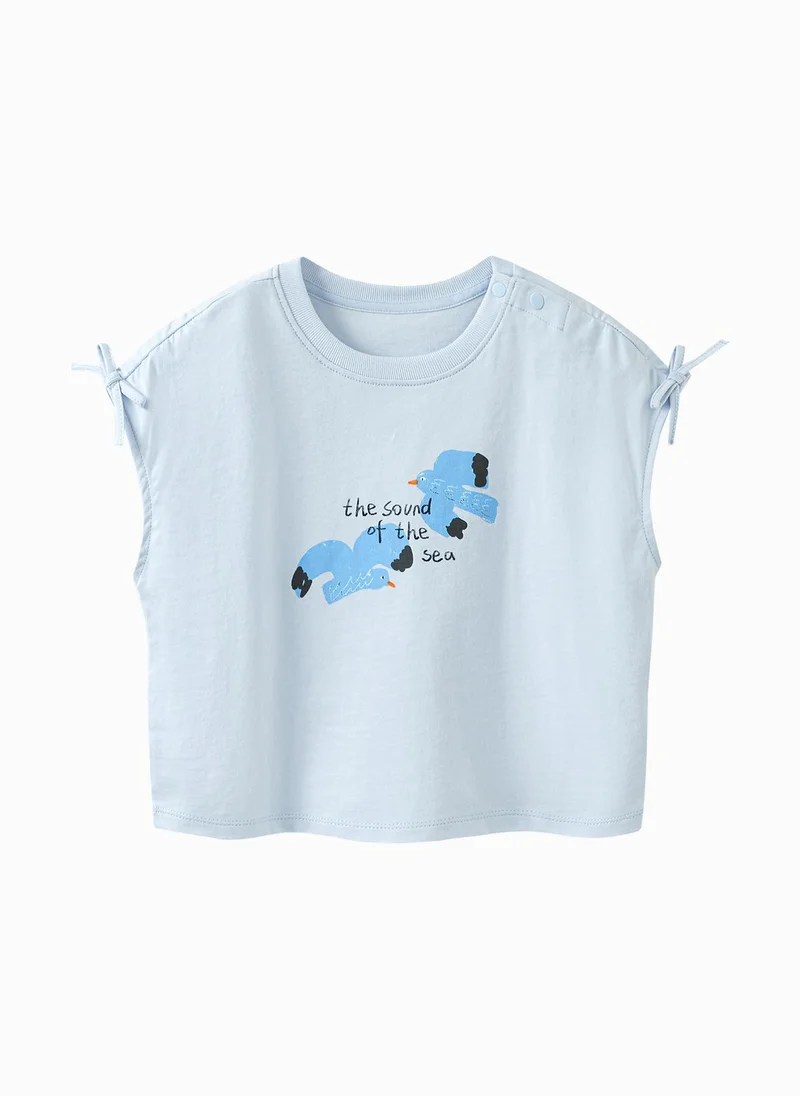 mini bala Girls Toddler Sea - themed Bird - Printed Crew Neck Sleeveless Vest Soft Breathable Lightweight Comfortable Summer New Style Casual Daily Wear Baby Girl's Fashion Vest