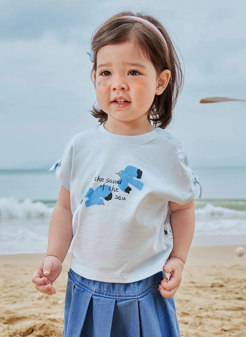 mini bala Girls Toddler Sea - themed Bird - Printed Crew Neck Sleeveless Vest Soft Breathable Lightweight Comfortable Summer New Style Casual Daily Wear Baby Girl's Fashion Vest