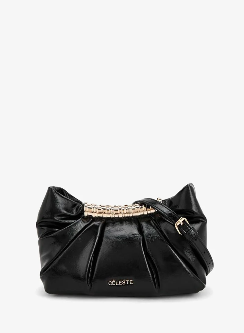 Pleated Sling Bag With Button Closure