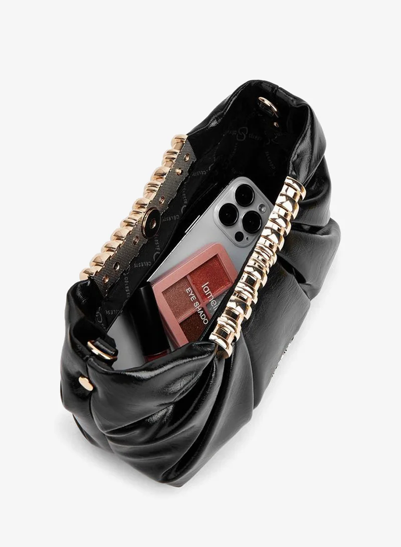 Celeste BLACK Pleated Sling Bag With Button Closure for Women | Best Price UAE