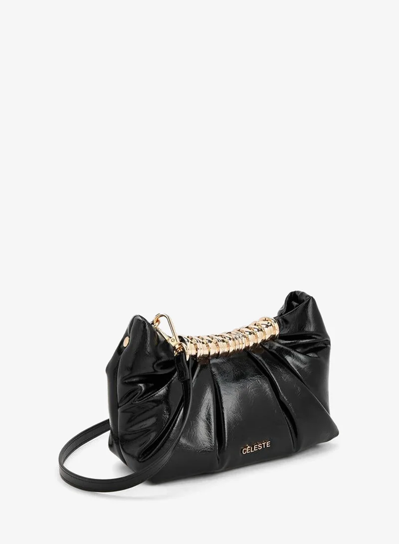 Celeste BLACK Pleated Sling Bag With Button Closure for Women | Best Price UAE