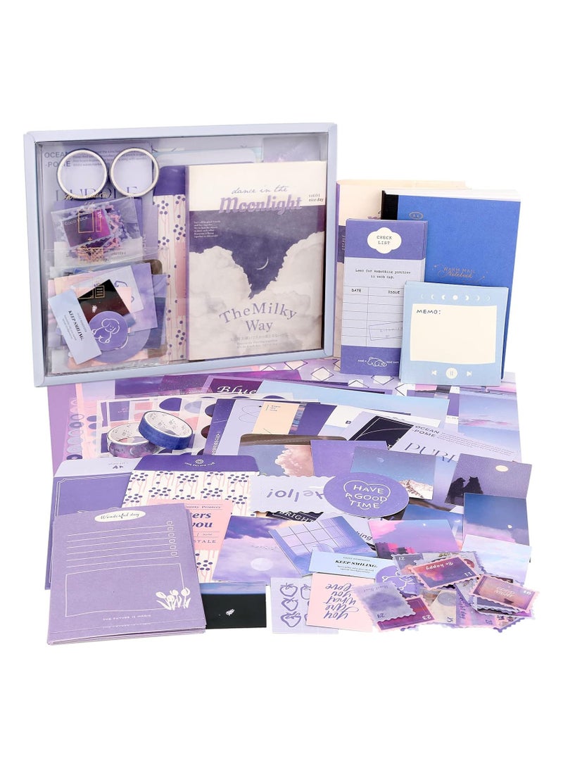 general Scrapbooking Supplies Kit Art Journal Junk Journal Sunset Vintage Journaling Supplies Aesthetic Scrapbook Sticker Craft Kit with A6 Grid Notebook DIY Scrapbook Girl Gift - Image 1