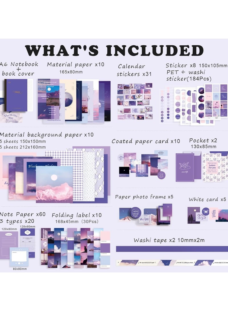 general Scrapbooking Supplies Kit Art Journal Junk Journal Sunset Vintage Journaling Supplies Aesthetic Scrapbook Sticker Craft Kit with A6 Grid Notebook DIY Scrapbook Girl Gift - Image 2