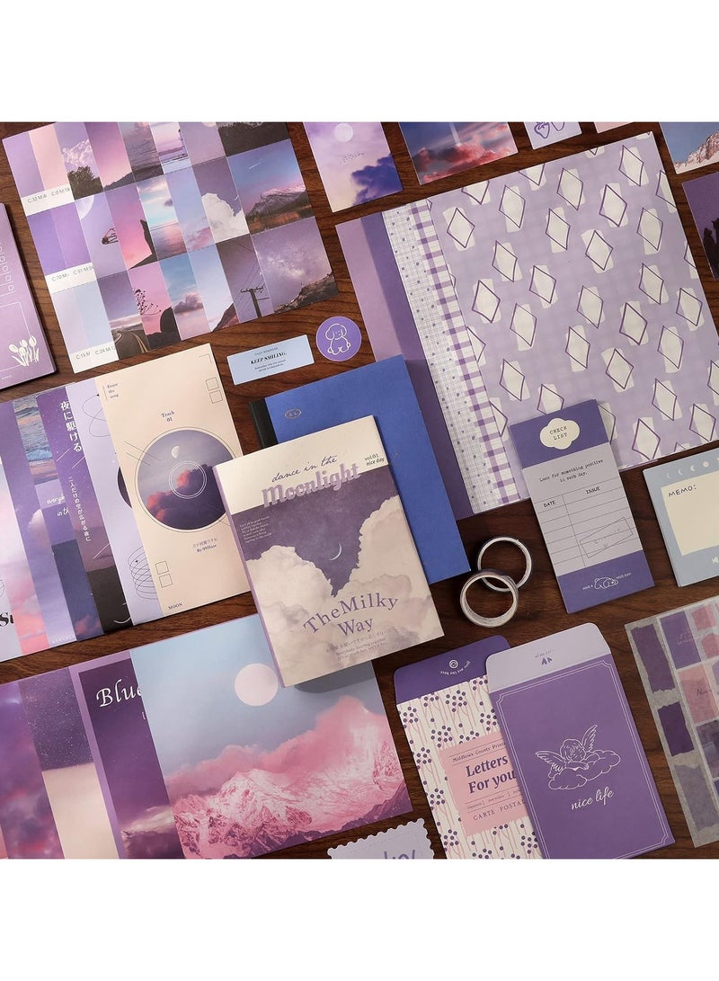 general Scrapbooking Supplies Kit Art Journal Junk Journal Sunset Vintage Journaling Supplies Aesthetic Scrapbook Sticker Craft Kit with A6 Grid Notebook DIY Scrapbook Girl Gift - Image 3