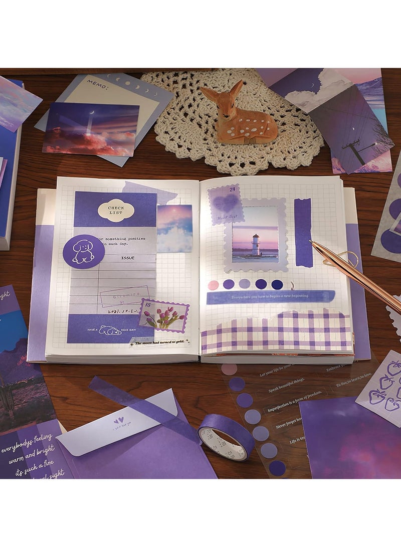 general Scrapbooking Supplies Kit Art Journal Junk Journal Sunset Vintage Journaling Supplies Aesthetic Scrapbook Sticker Craft Kit with A6 Grid Notebook DIY Scrapbook Girl Gift - Image 5