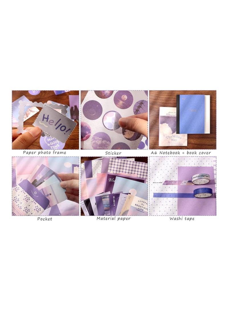 general Scrapbooking Supplies Kit Art Journal Junk Journal Sunset Vintage Journaling Supplies Aesthetic Scrapbook Sticker Craft Kit with A6 Grid Notebook DIY Scrapbook Girl Gift - Image 4