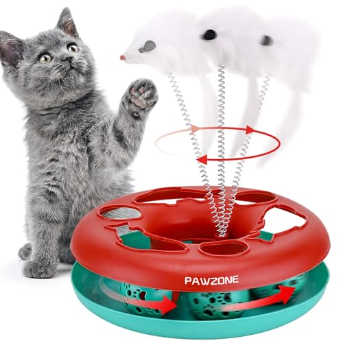 Pawzone Cat Toys, Cat Toys for Indoor Cats,Interactive Kitten Toys Roller Tracks with Catnip Spring Pet Toy with Exercise Balls Teaser Mouse (red) - Image 1