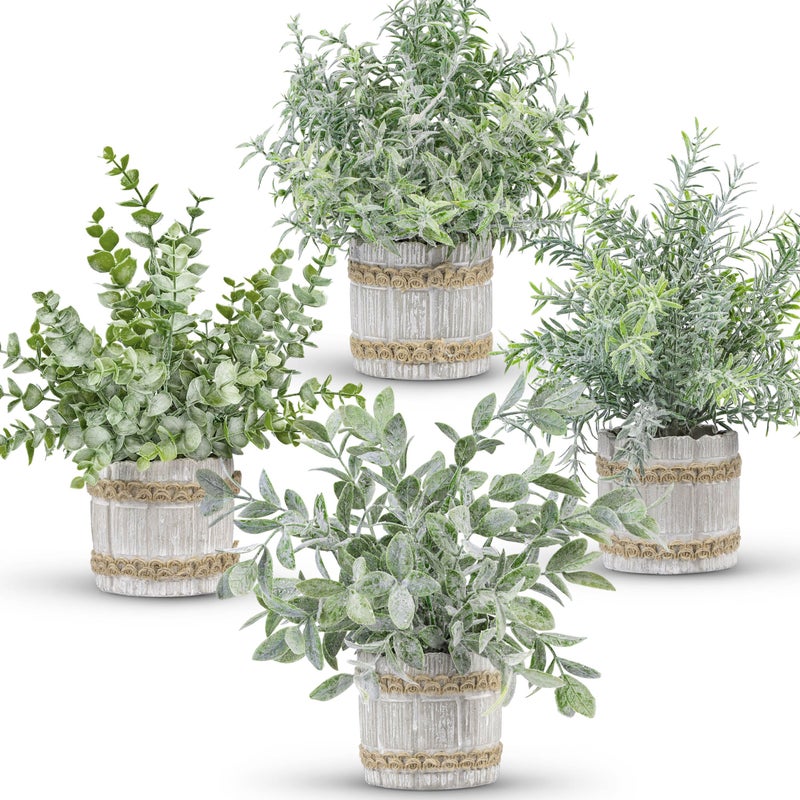 Der Rose 4 Pack Small Fake Plants Indoor Mini Artificial Plants for Home Office Farmhouse Decor Bathroom Bedroom Kitchen Desk Decor