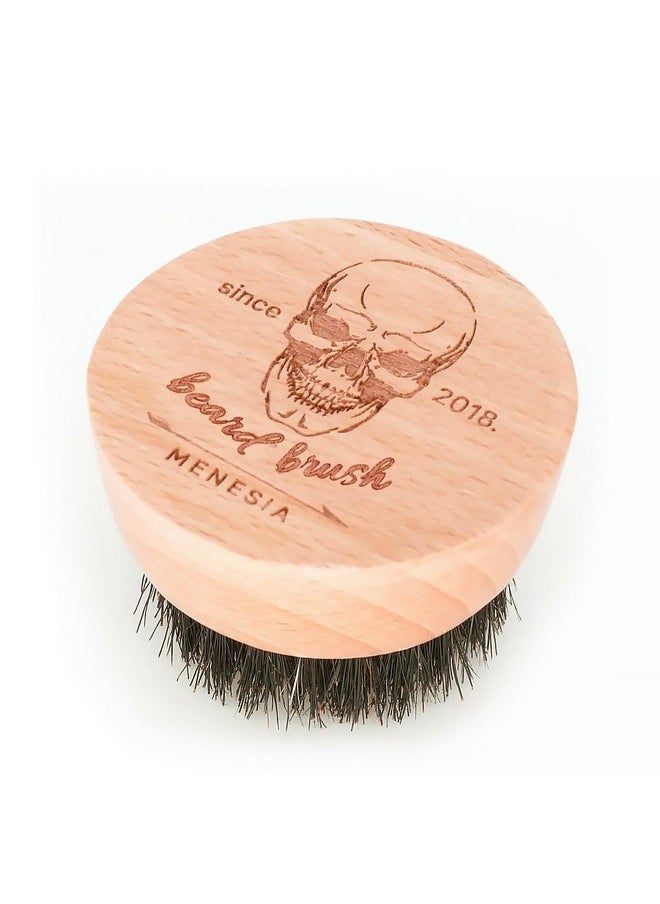 menesia Boar Bristle Hair Beard Brush For Men, Small And Round Beard Brush, Pocket Travel Men'S Wooden Mustache Brush (Skull)  - Image 2