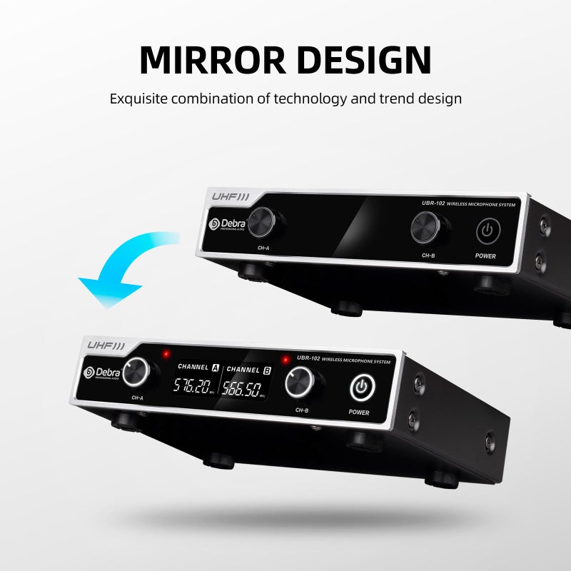 D Debra Wireless Microphone System D Debra UHF UBR-102 with Cordless Handheld Lavalier Headset Mics, 260ft Range, Suitable for Church, Lectures, Karaoke, Weddings, DJ, and Bars (2 Handheld) - Image 2