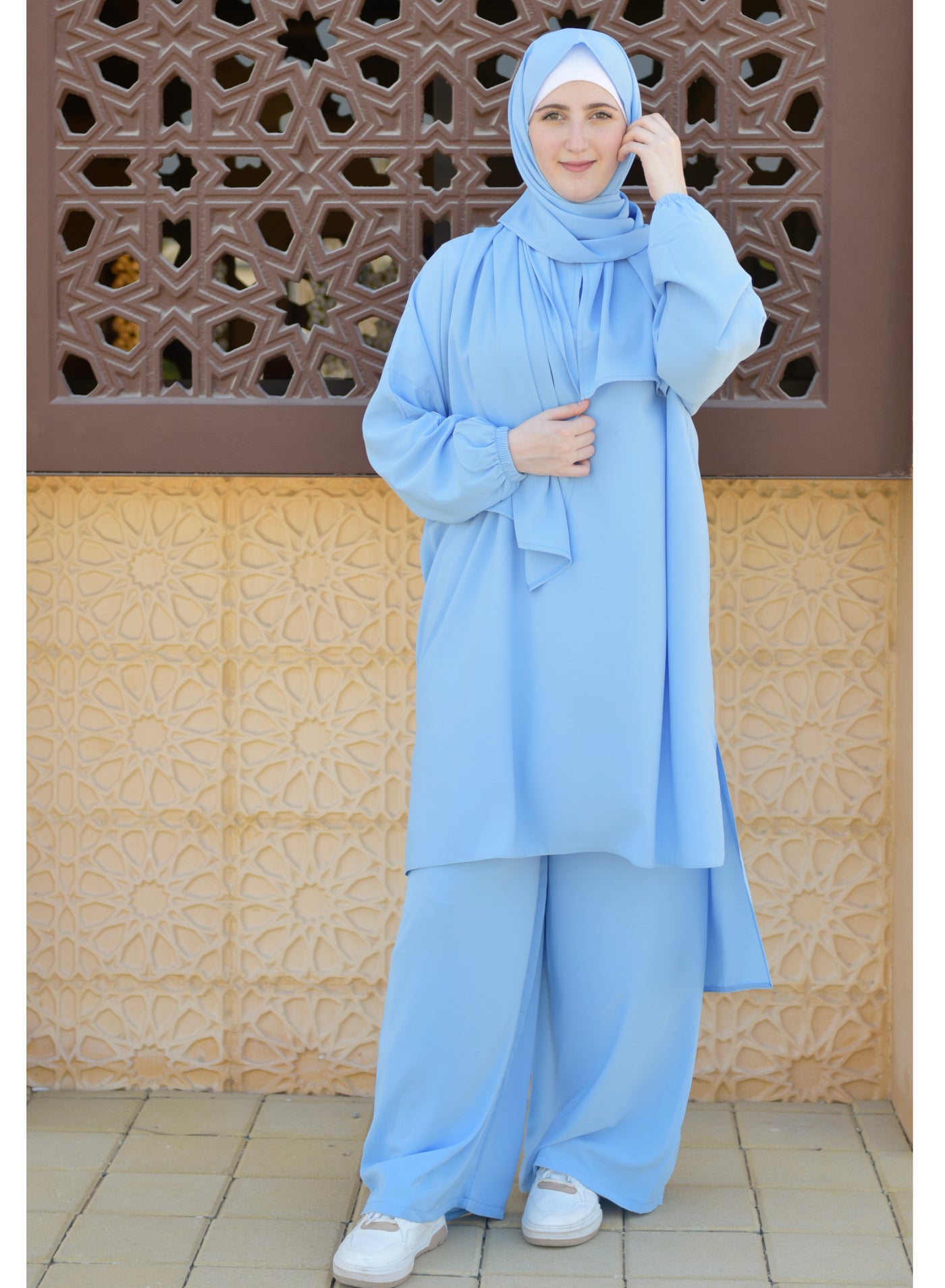 P101-umrah essentials Jilbab for women with tow style Skirt or Trouser -4 piece Prayer Clothes for Muslim Women-Islamic Abaya Dress Outfit maxi with scarf and small bag- Modest suit Women