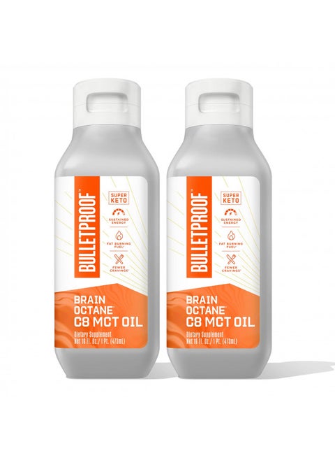 Bulletproof Brain Octane Premium C8 MCT Oil from Non-GMO Coconuts, 14g MCTs, 2 Pack 16 Fl Oz, Keto Supplement for Sustained Energy, Appetite Control, Physical Energy, Non-GMO, Vegan & Cruelty Free