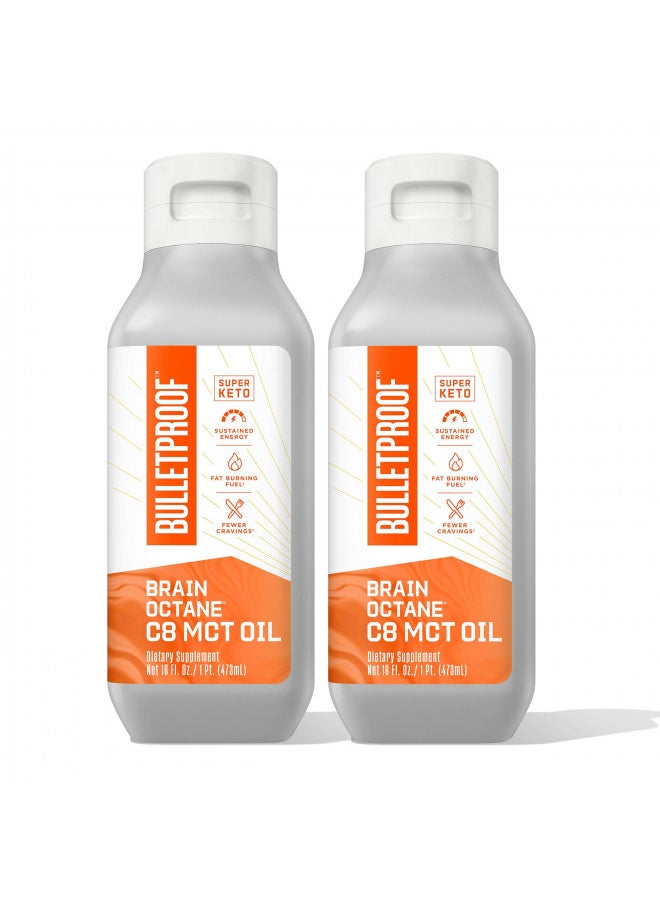 Bulletproof Brain Octane Premium C8 MCT Oil from Non-GMO Coconuts, 14g MCTs, 2 Pack 16 Fl Oz, Keto Supplement for Sustained Energy, Appetite Control, Physical Energy, Non-GMO, Vegan & Cruelty Free
