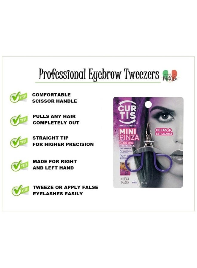 PROFESSIONAL Mini TWEEZERS with Easy Scissor Handle, The BEST PRECISION EYEBROW TWEEZERS Men/Women; PORTABLE Beauty Tools for Facial Hair, Ingrown Hair, Blackhead; 58CC Purple MADE IN MEXICO