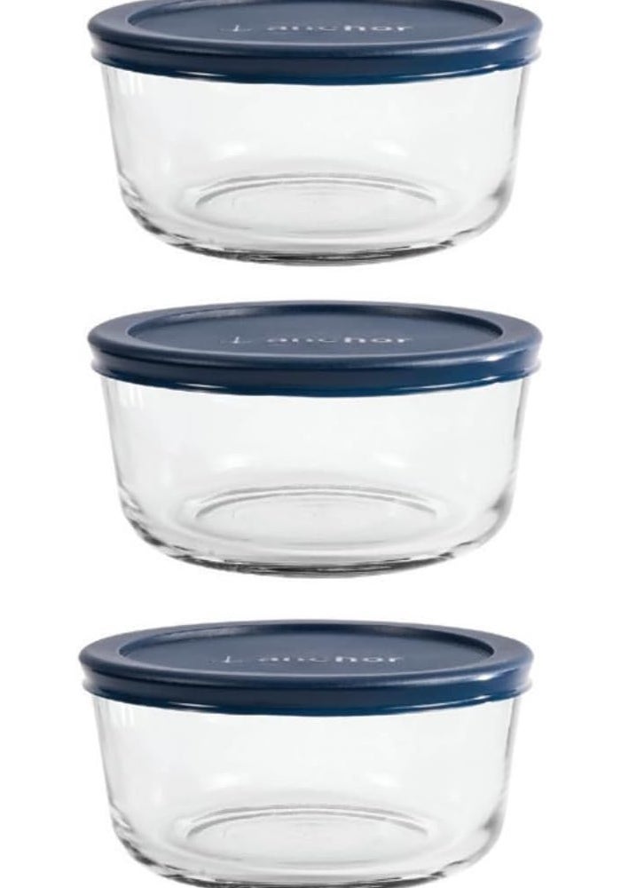 Anchor Hocking Glass Food Storage Containers with Navy Lids