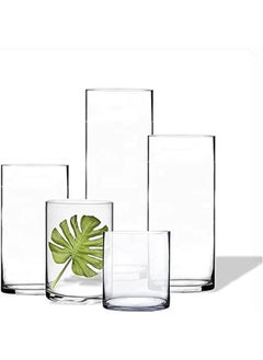 Glass Cylinder Vases Set of 5 Decorative Centerpieces for Home or Wedding Bulk Cylinder Flower Plant Vases Candle Holders for Home Decoration and Wedding Centerpieces