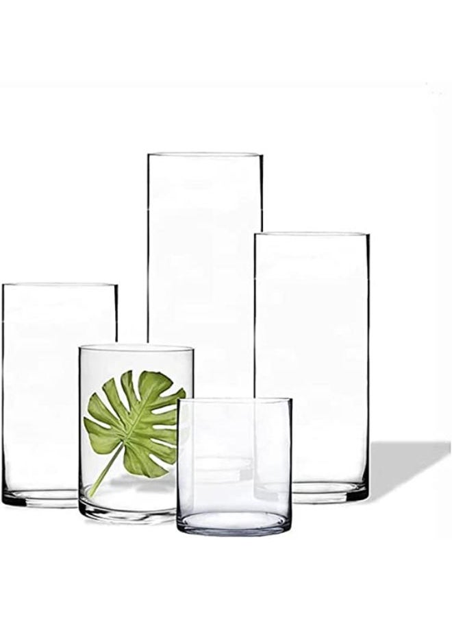 Excellence - Glass Cylinder Vases Set of 5 Decorative Centerpieces for Home or Wedding Bulk Cylinder Flower Plant Vases Candle Holders for Home Decoration and Wedding Centerpieces - Image 1