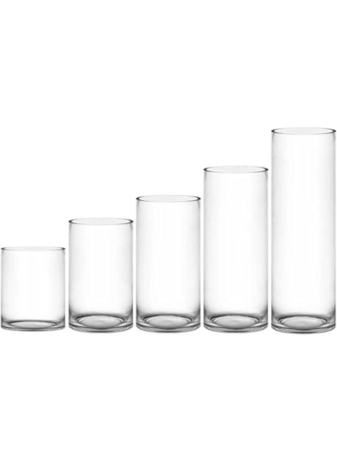 Excellence - Glass Cylinder Vases Set of 5 Decorative Centerpieces for Home or Wedding Bulk Cylinder Flower Plant Vases Candle Holders for Home Decoration and Wedding Centerpieces - Image 1