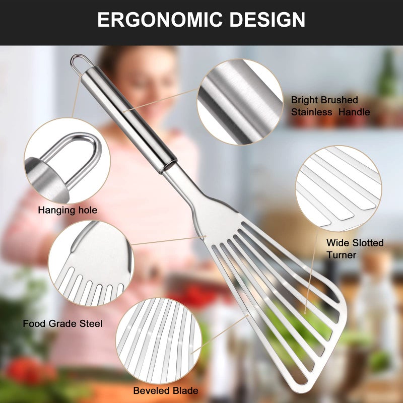 Cualork 2-Piece Cualork Fish Spatula  Upgrade Metal Spatula  Big Size Spatula Stainless Steel  Premium Kitchen Spatula Set  Thickness Blade Spatulas Turner for Cooking  Flipping  Turning  Frying and Grilling - Image 5