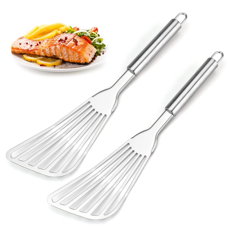 Cualork 2-Piece Cualork Fish Spatula  Upgrade Metal Spatula  Big Size Spatula Stainless Steel  Premium Kitchen Spatula Set  Thickness Blade Spatulas Turner for Cooking  Flipping  Turning  Frying and Grilling - Image 1