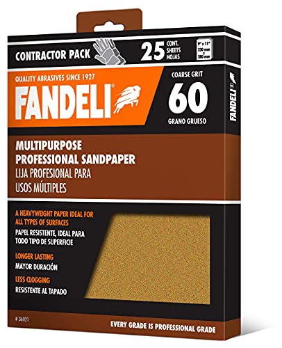 Fandeli 36021 060 Grit Multipurpose Sandpaper Sheets, Brown , 9" x 11", 25-Sheet - Image 2
