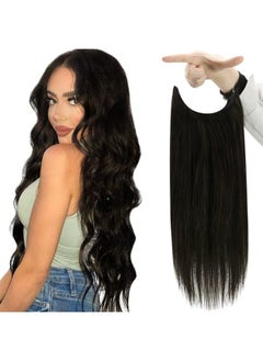 Fshine Hair Extensions Wire Hair Extensions Natural Black 18 Inch 80g Real Wire Hair Extensions Straight Invisible Hair Extensions with Transparent Fish Line Hairpiece  - Image 1