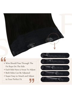 Fshine Hair Extensions Wire Hair Extensions Natural Black 18 Inch 80g Real Wire Hair Extensions Straight Invisible Hair Extensions with Transparent Fish Line Hairpiece  - Image 2