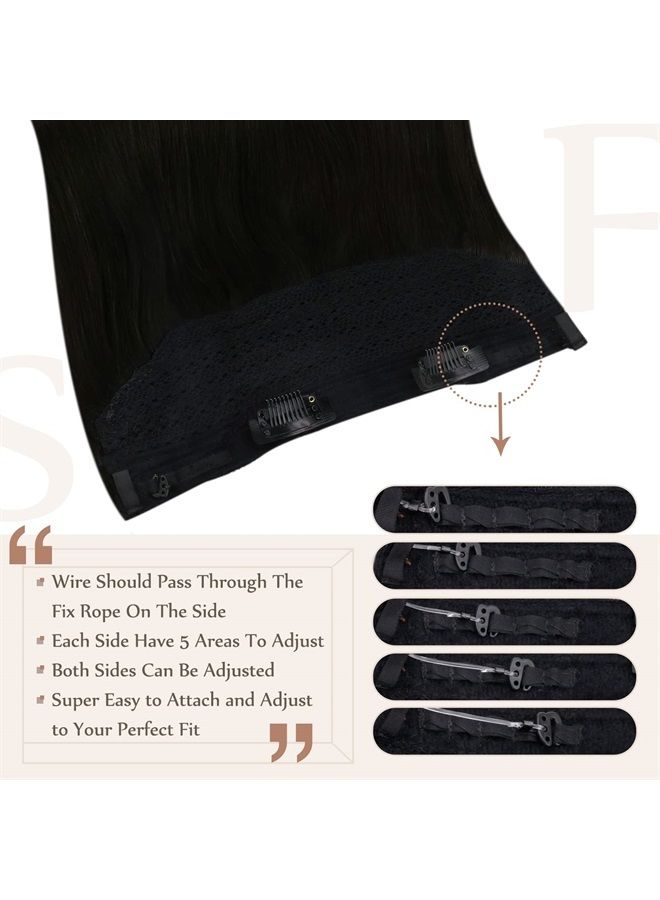 Fshine Hair Extensions Wire Hair Extensions Natural Black 18 Inch 80g Real Wire Hair Extensions Straight Invisible Hair Extensions with Transparent Fish Line Hairpiece - Image 2