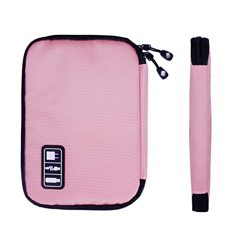 Lcsmaokin Electronics Travel Organizer,Portable Waterproof Electronic Travel Storage Bag for Small Charging Cord Storage,Charger,SD Card etc,for Travel,Business -Pink Green - Image 1