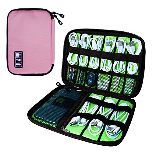 Lcsmaokin Electronics Travel Organizer,Portable Waterproof Electronic Travel Storage Bag for Small Charging Cord Storage,Charger,SD Card etc,for Travel,Business -Pink Green - Image 2