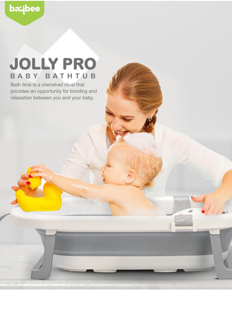 BAYBEE - Foldable Baby Bath Tub With Anti-Skid Base, Support Cushion, Temperature Sensing Plug And Wall Mountable 0-3 Years, Grey - Image 1
