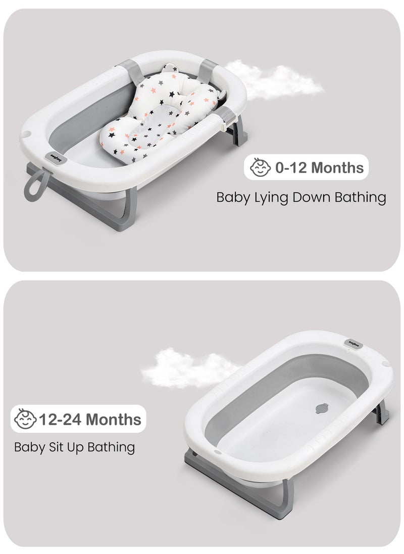 BAYBEE - Foldable Baby Bath Tub With Anti-Skid Base, Support Cushion, Temperature Sensing Plug And Wall Mountable 0-3 Years, Grey - Image 1