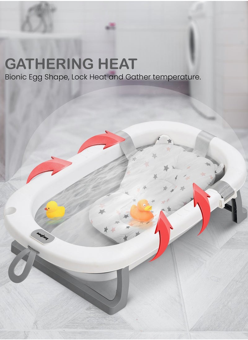 BAYBEE - Foldable Baby Bath Tub With Anti-Skid Base, Support Cushion, Temperature Sensing Plug And Wall Mountable 0-3 Years, Grey - Image 1
