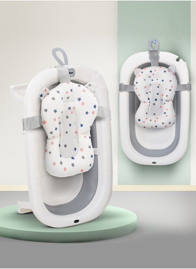 BAYBEE - Foldable Baby Bath Tub With Anti-Skid Base, Support Cushion, Temperature Sensing Plug And Wall Mountable 0-3 Years, Grey - Image 1