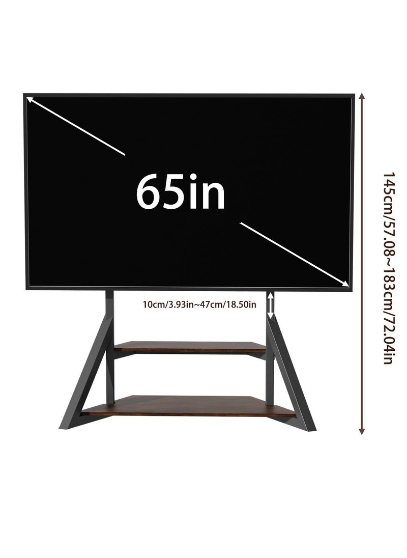 WISFOR - Floor TV Stand with Mount Black TV Stand 2 Tier for 65-100 inch TV Table with Open Storage Floor TV Screen Holder Holds up to 100KG Max VESA 800x600MM - Image 1