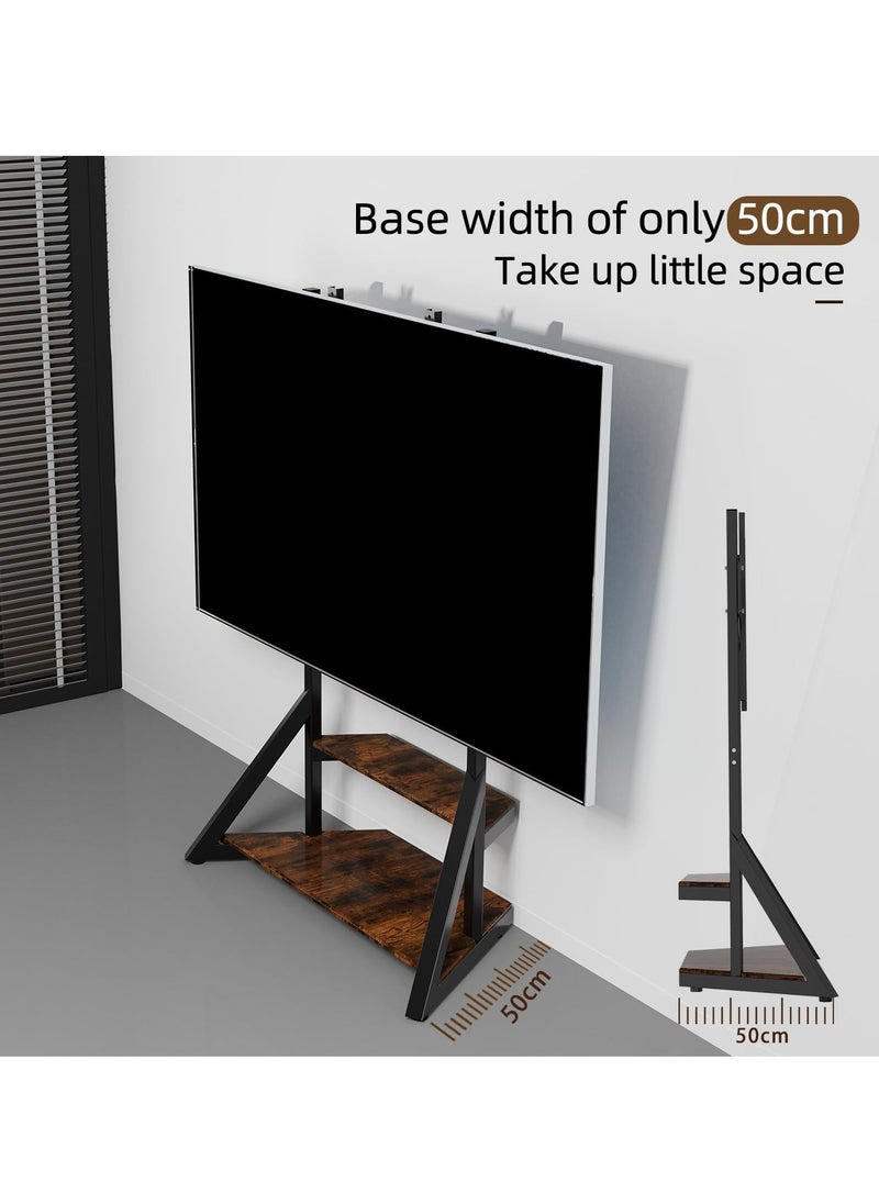 WISFOR - Floor TV Stand with Mount Black TV Stand 2 Tier for 65-100 inch TV Table with Open Storage Floor TV Screen Holder Holds up to 100KG Max VESA 800x600MM - Image 1