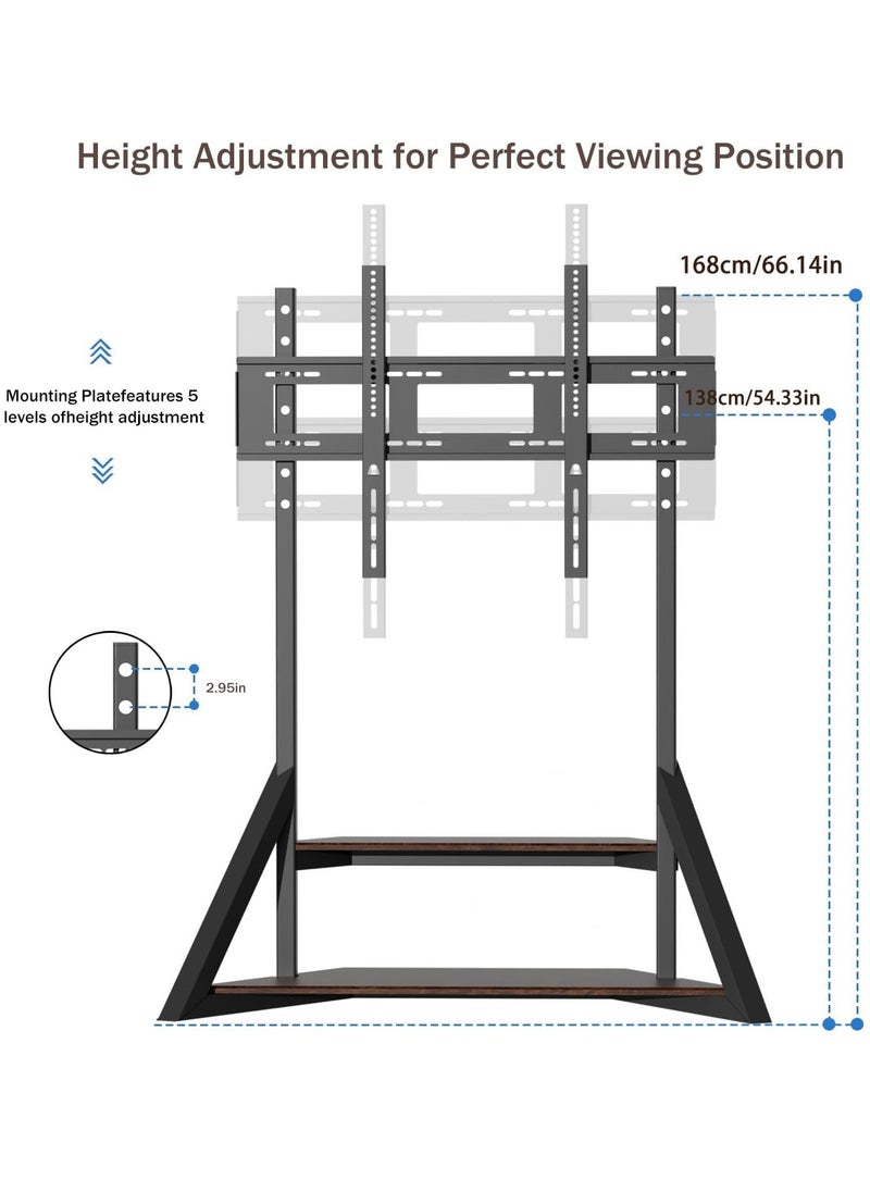 WISFOR - Floor TV Stand with Mount Black TV Stand 2 Tier for 65-100 inch TV Table with Open Storage Floor TV Screen Holder Holds up to 100KG Max VESA 800x600MM - Image 1