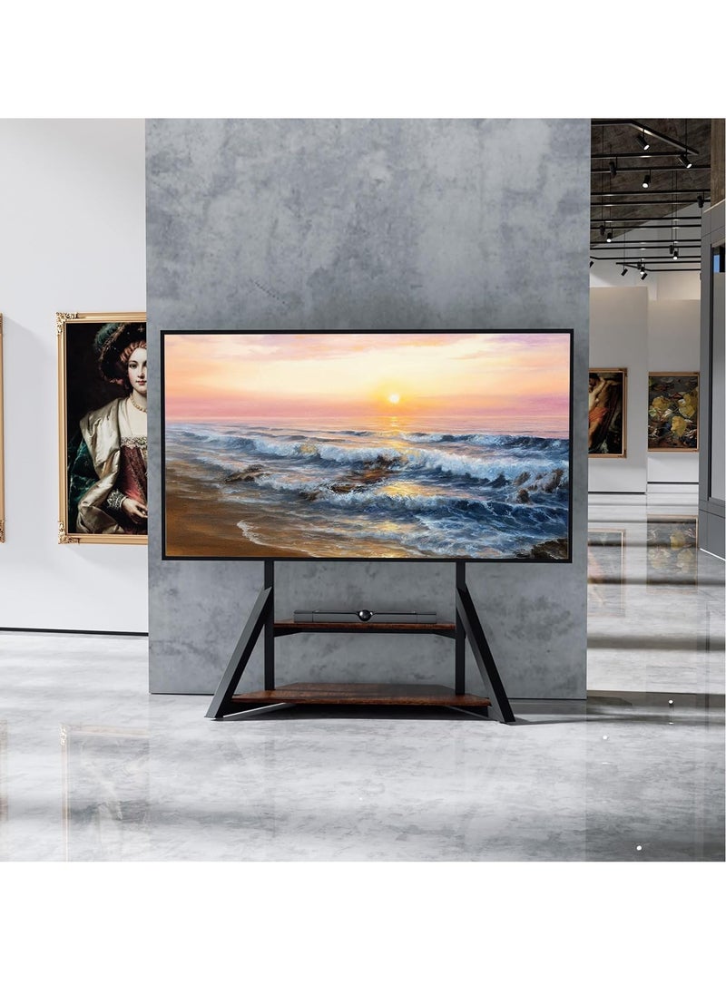 WISFOR - Floor TV Stand with Mount Black TV Stand 2 Tier for 65-100 inch TV Table with Open Storage Floor TV Screen Holder Holds up to 100KG Max VESA 800x600MM - Image 1