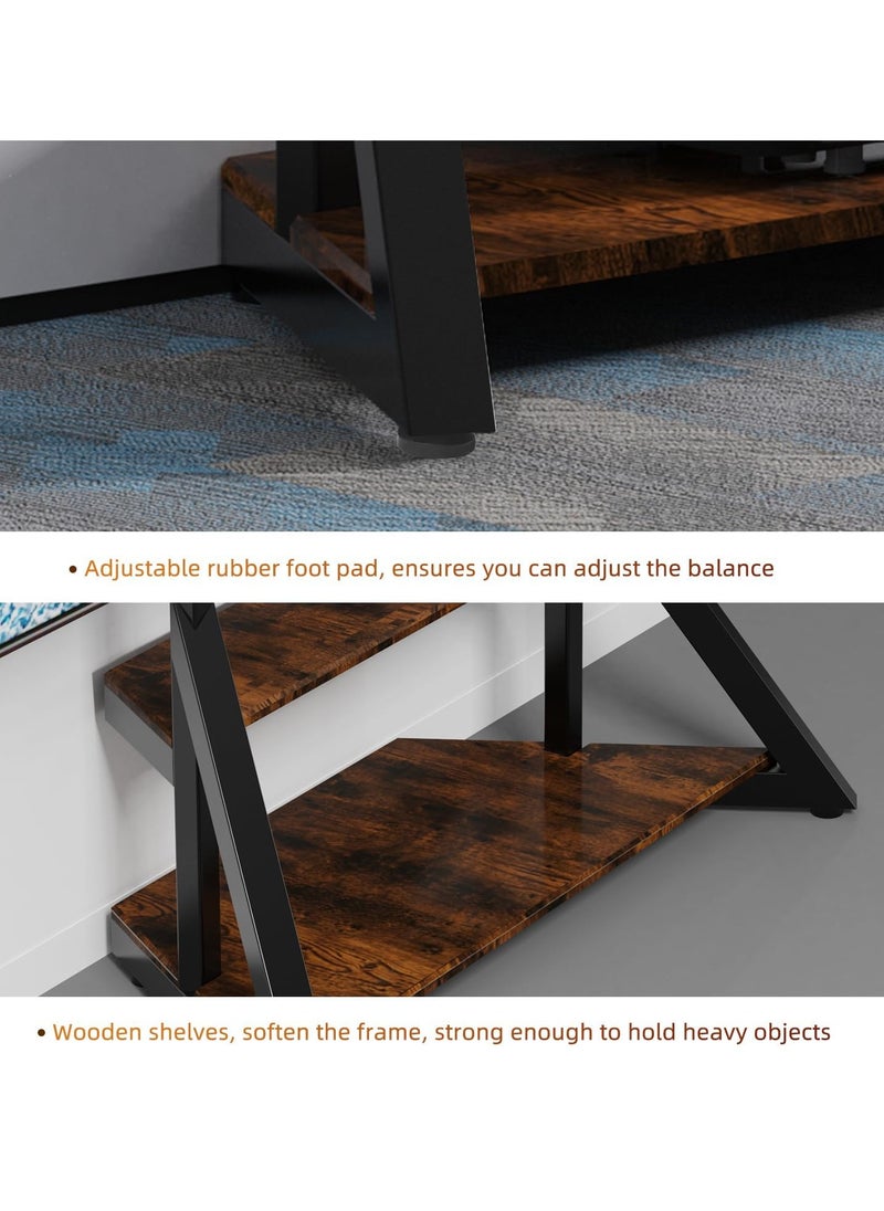 WISFOR - Floor TV Stand with Mount Black TV Stand 2 Tier for 65-100 inch TV Table with Open Storage Floor TV Screen Holder Holds up to 100KG Max VESA 800x600MM - Image 1