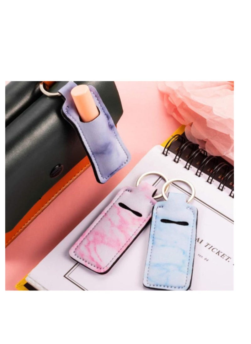 Generic - hapstick Holder Keychain, Lipstick/Lip Balm/lipgloss holder keychain with 5 Pieces Metal Key Chains, Portable Pocket Lip Gloss Tube Holder Clip-on Chapsticks Travel Accessories Marble 5 Pcs - Image 1